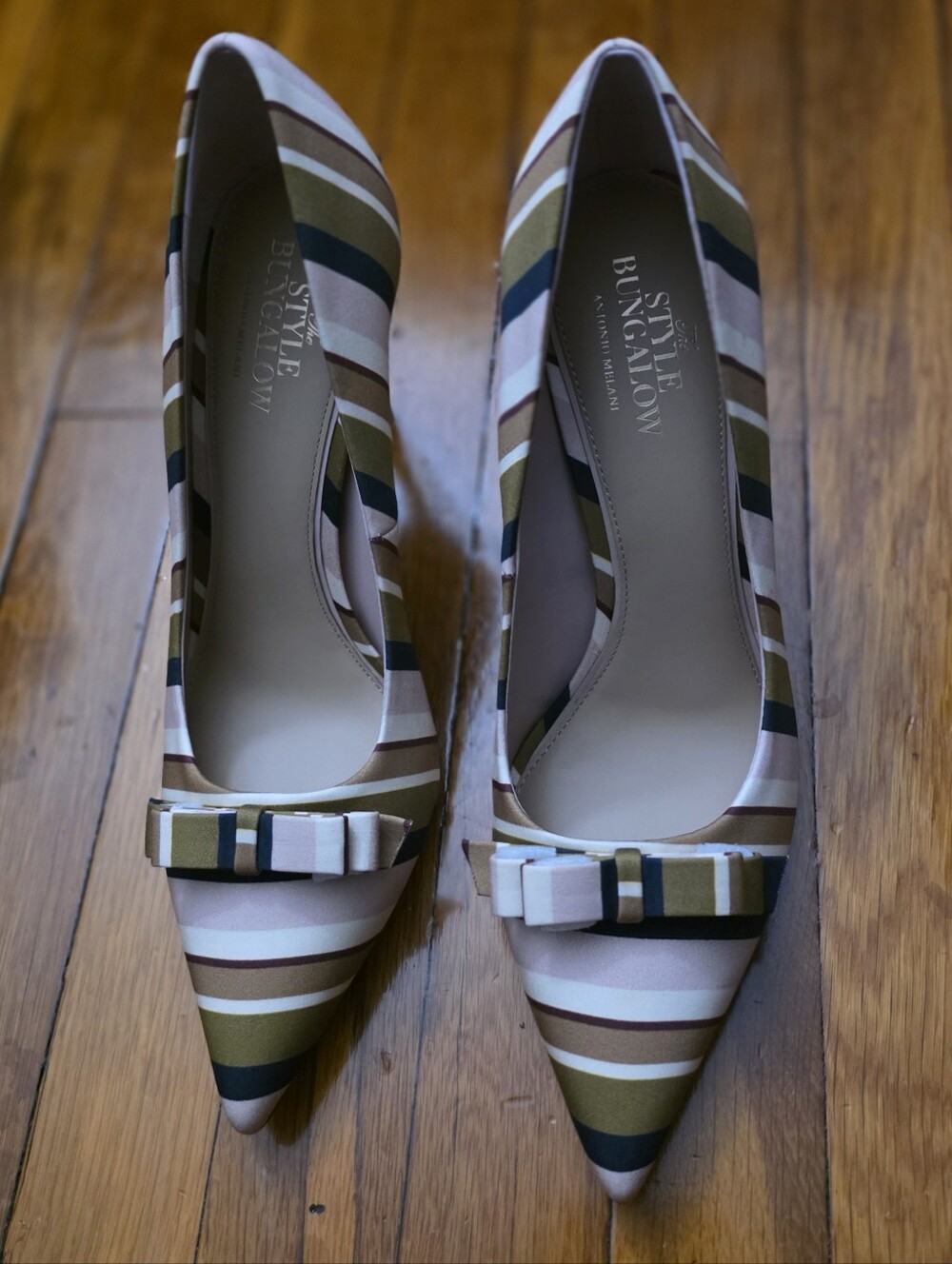 Antonio Melonani Women's Striped Pointed-Toe Pumps in Olive/Beige